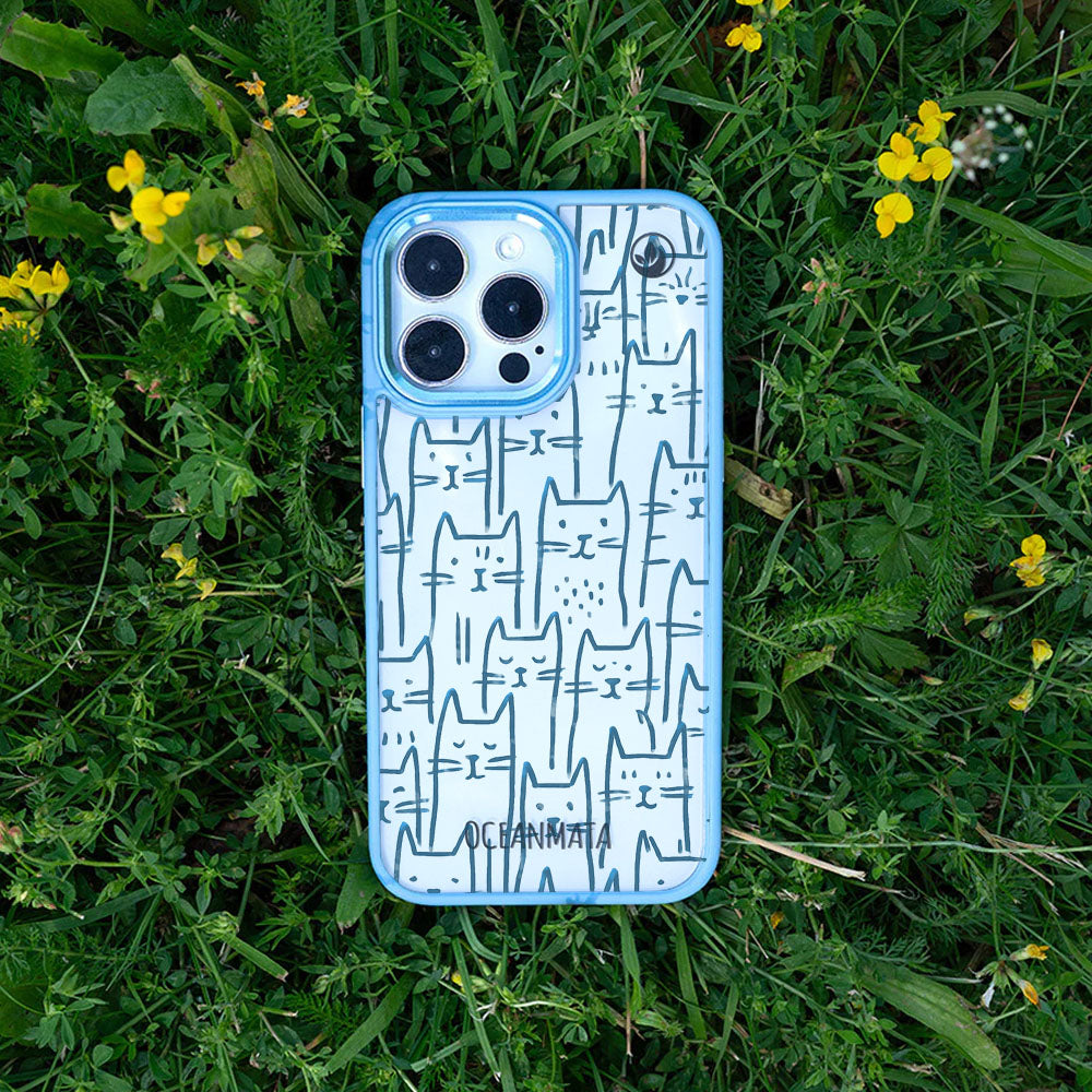 iPhone 14 Hülle - Katzen blau - "miau" - nachhaltig