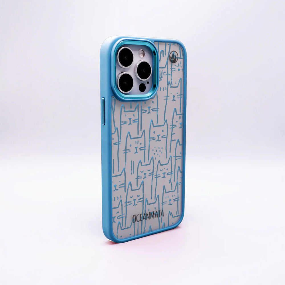 iPhone 12 pro / iPhone 12 Hülle - Katzen blau - "miau" - nachhaltig