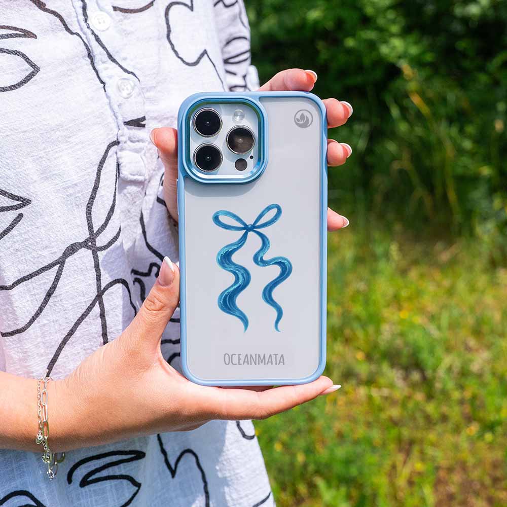 iPhone 16e/17e Hülle - Schleife blau - "tideknot" - nachhaltig