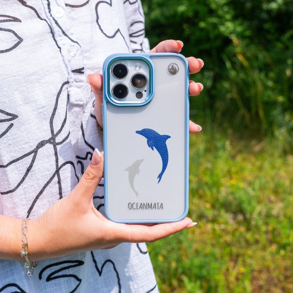 iPhone 13 pro case - dolphin blue - "Dolphin Twins" - sustainable