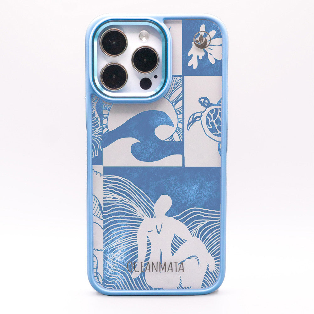 iPhone 15 pro hoesje - Line Art Ocean - "Waves of Balance" - duurzaam