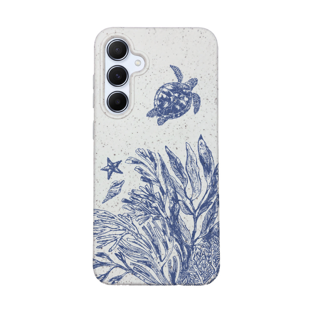 Samsung A55 Hülle - Schildkröten weiß - "White Silent Waves" - nachhaltig