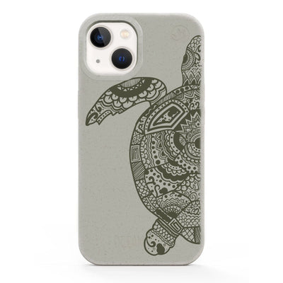 iPhone 13 mini case - beige - "GREEN TURTLE" - sustainable