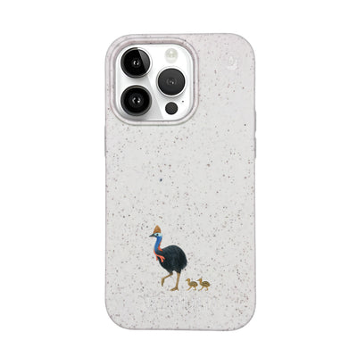 iPhone 14 pro Hülle - Cassowary weiß - "CassowaryStroll" - nachhaltig