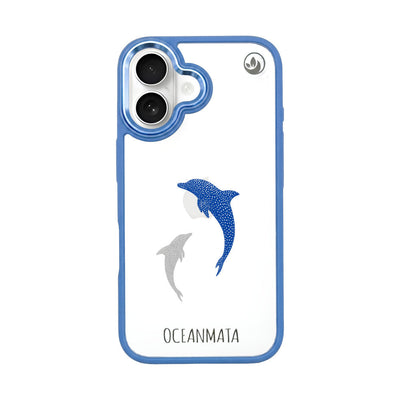 iPhone 16 hoesje - Dolfijnblauw - "Dolphin Twins" - Duurzaam