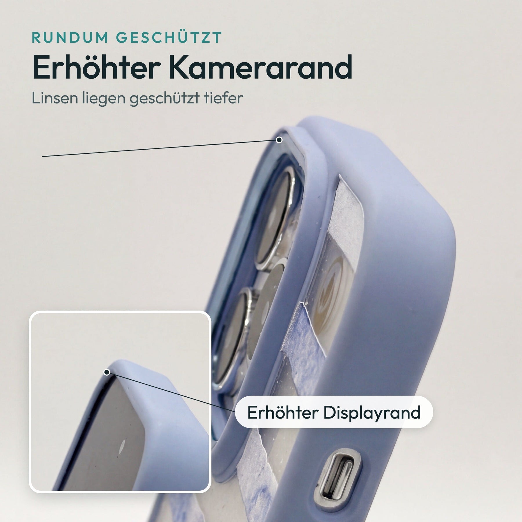 iPhone 14 pro max Hülle - Wanderung blau - "mountainblue" — erhöhter Kamerarand und Displayrand