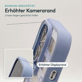 iPhone 13 pro Hülle - Wanderung blau - "mountainblue" — erhöhter Kamerarand und Displayrand