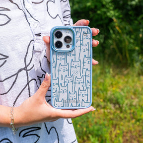 iPhone 15 Hülle - Katzen blau - "miau" - nachhaltig