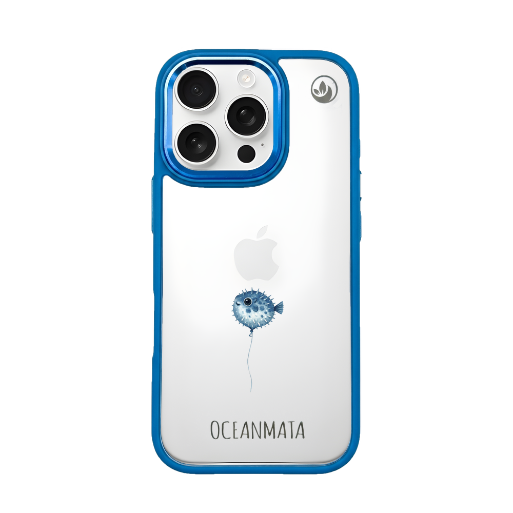 iPhone 16 pro Hülle - kugelfisch blau - "Pufferfish" - nachhaltig
