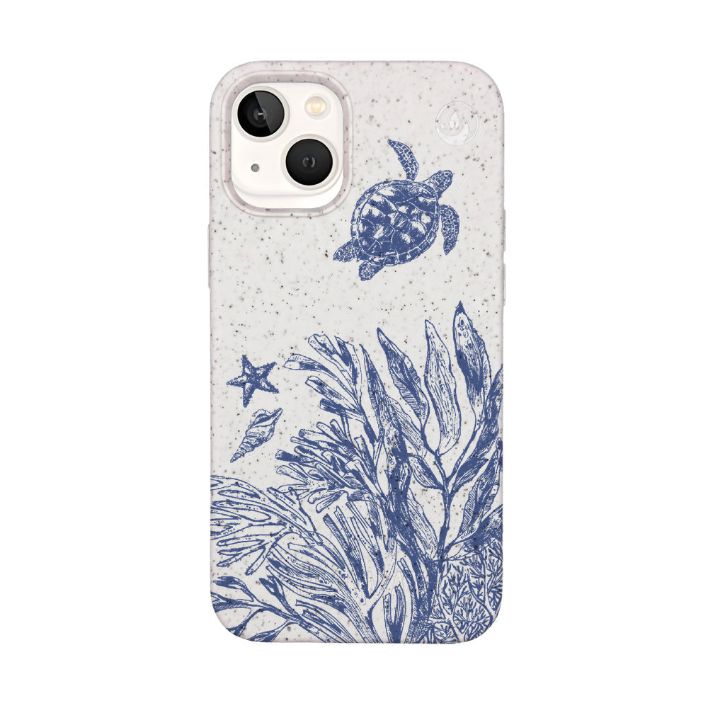 iPhone 13 mini Case - White Turtles - "White Silent Waves" - Sustainable